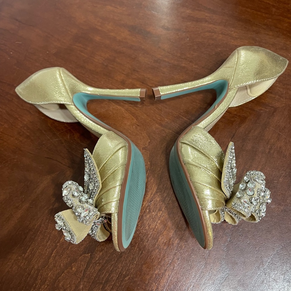 Betsey Johnson Something Blue LANDN Open-Toe Heels Rhinestone Bows - Picture 7 of 11